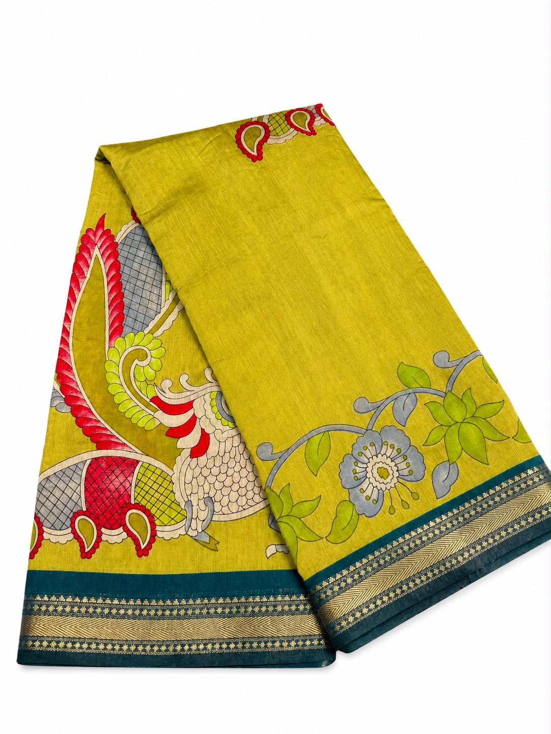 Graceful Neon Green Silk Cotton Saree With Green Border And Zari Work