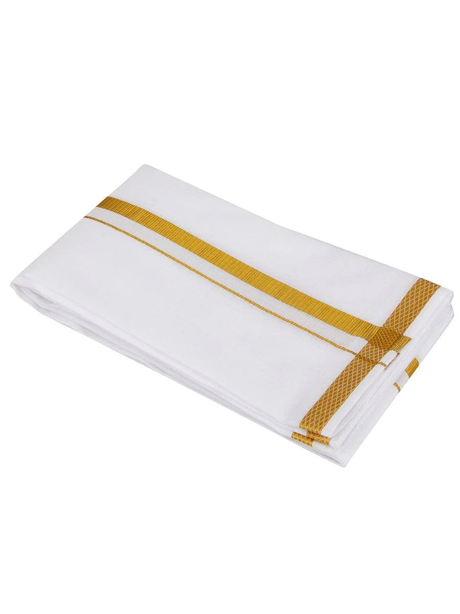 Men's Cotton Angavastram White With Gold Zari Border In USA