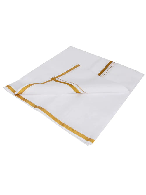 Elegant Men's Cotton White Colored Angavastram With Gold Zari Border Near Me