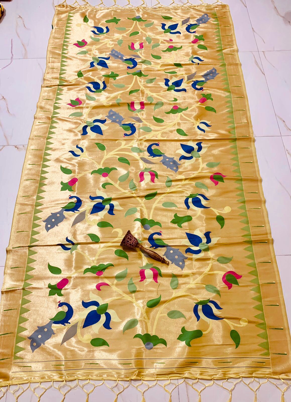 Elegant Golden Yellow Colored Soft Silk Zari Work Dupatta