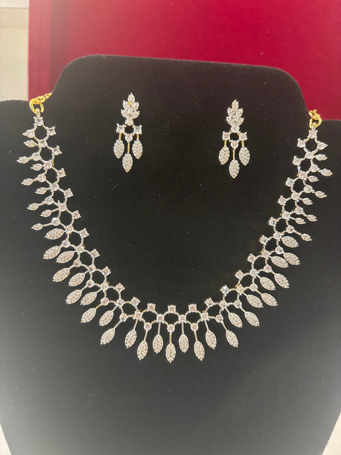 Beautiful White Color Stone Gold Plated Necklace With Earrings Set