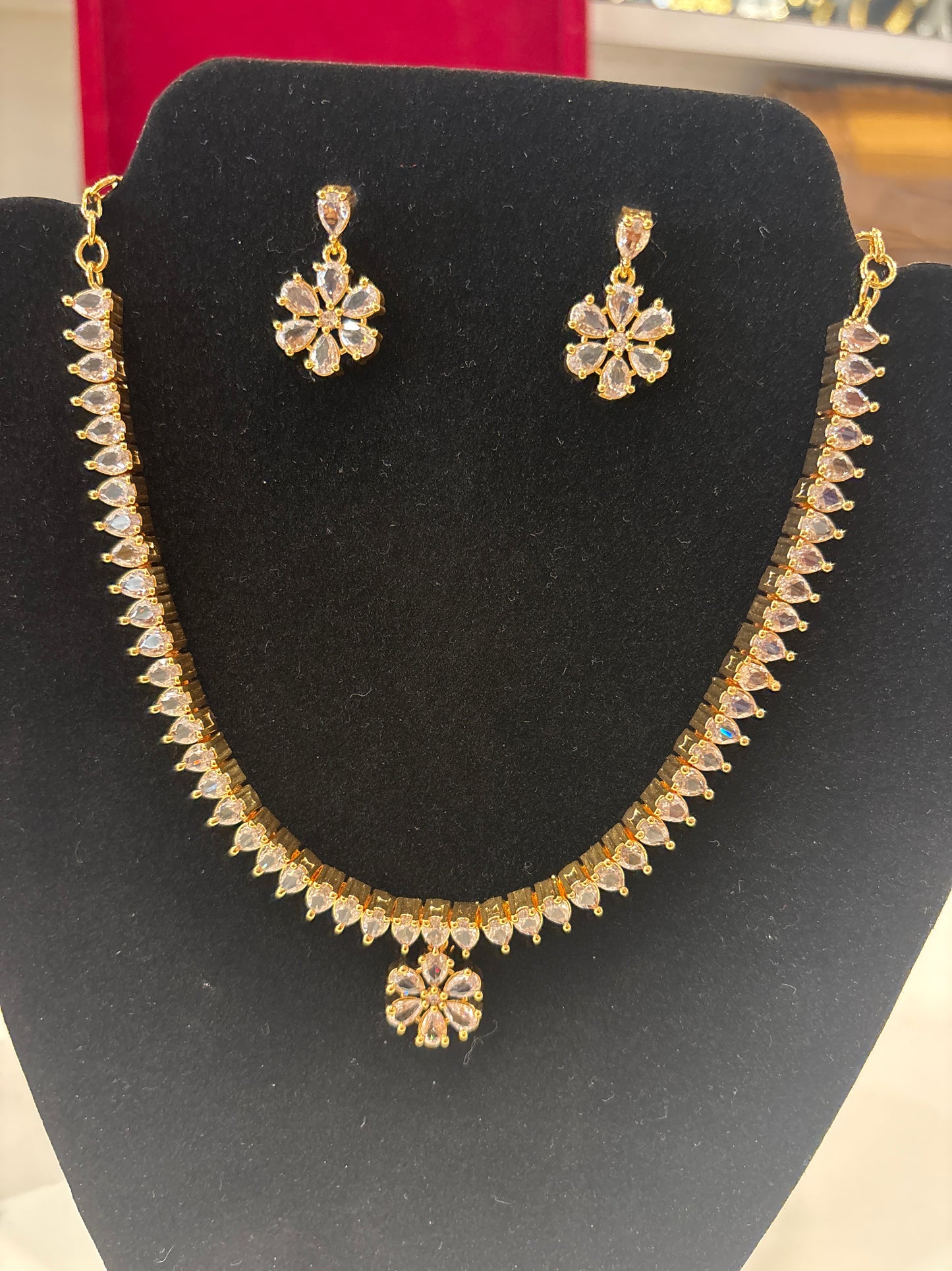 Stunning White Stones Gold plated Necklace With Earrings Set