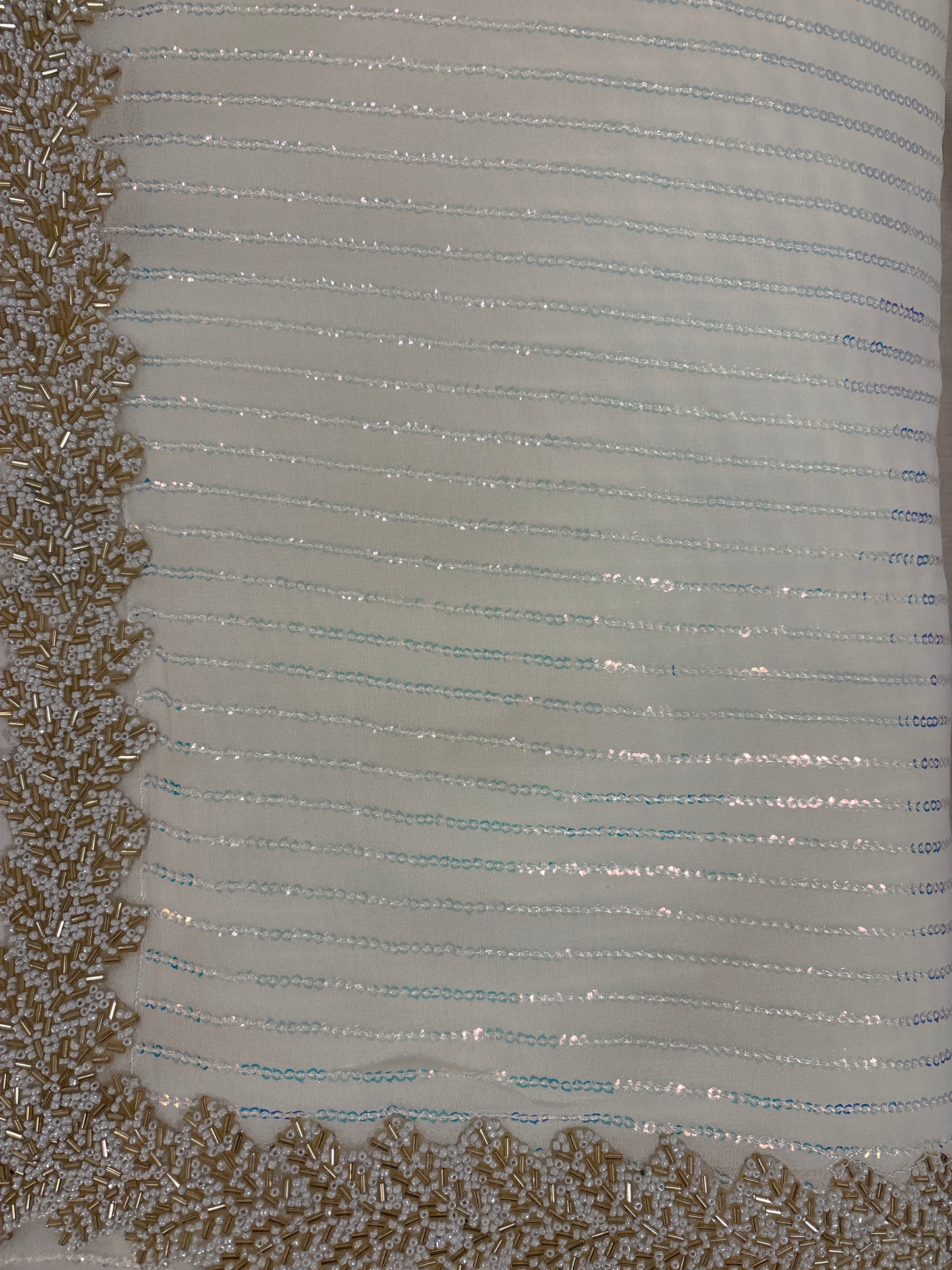 Charming White Color Soft Georgette Sequins With Beaded Lace Border Fancy Saree - PREMIUM QUALITY
