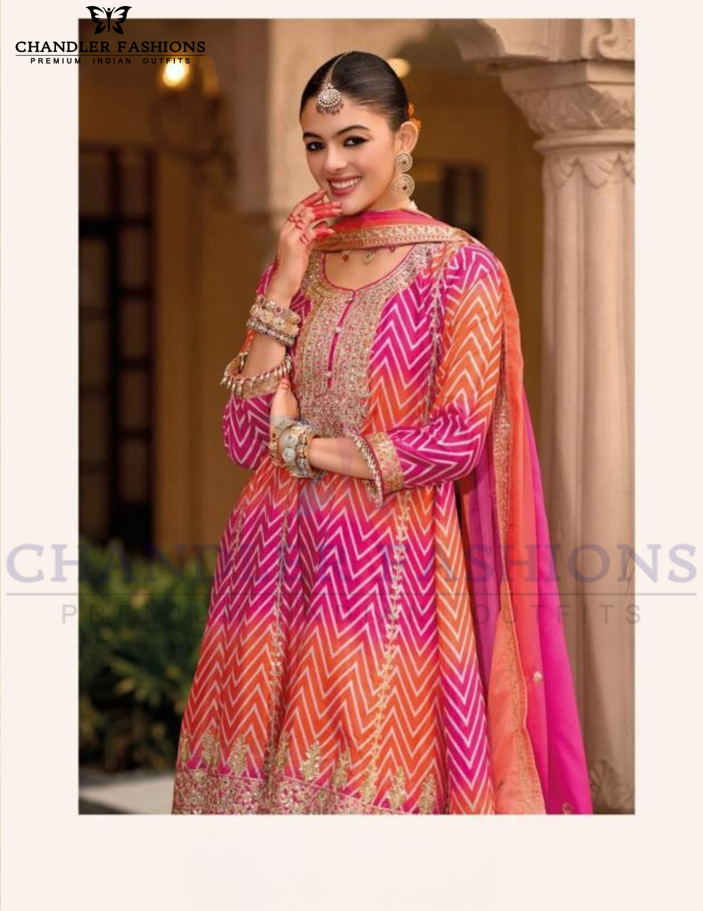 Pretty Orange And Pink Color Chinon With Embroidery Work Palazzo Suits Near Me