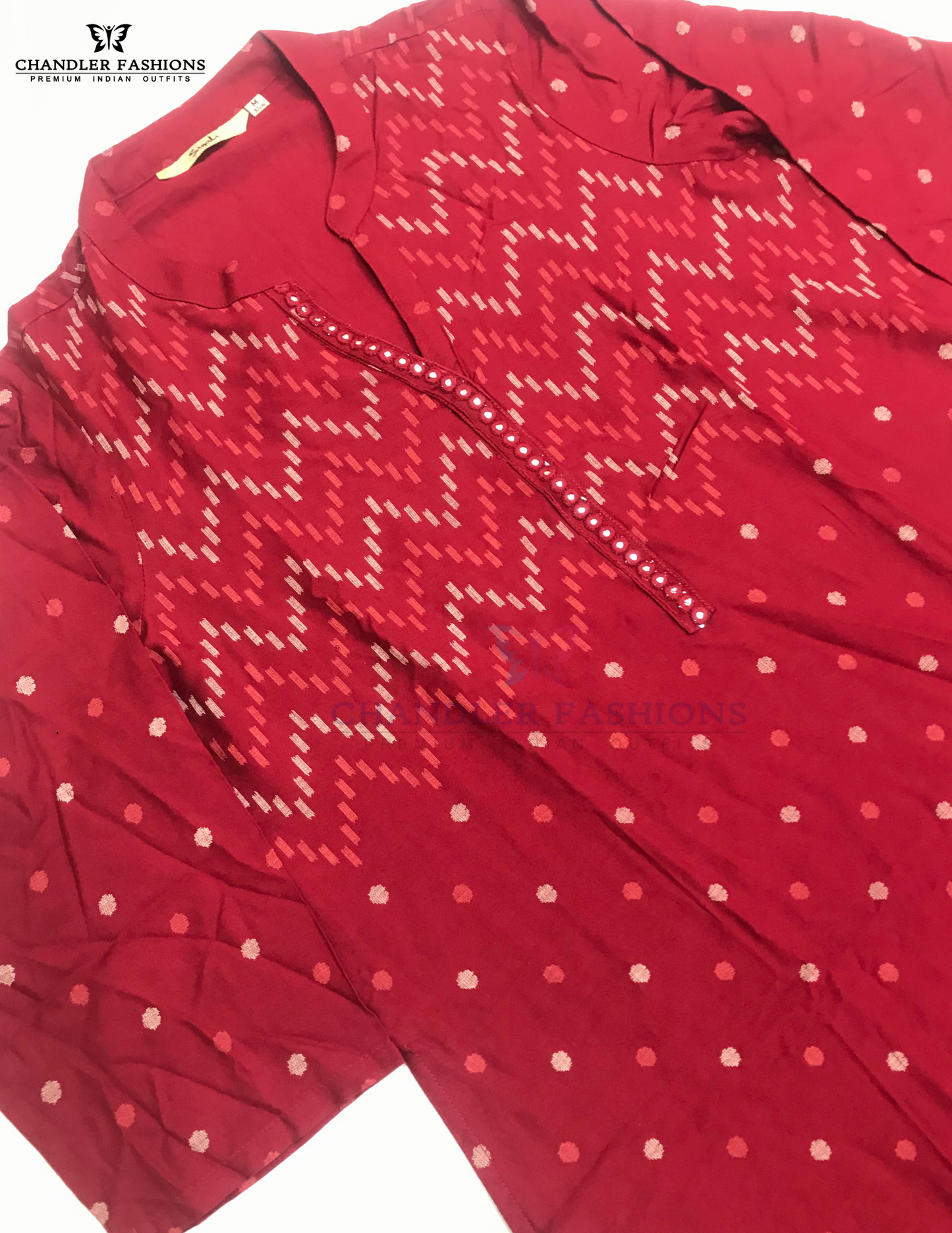 Dark Red Color Cotton Kurti With Self Design In Suncity