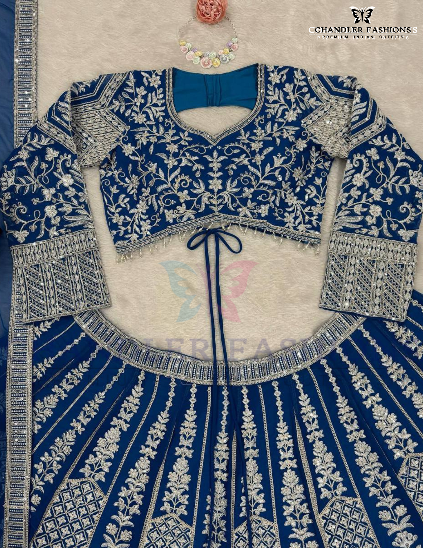 Blue Faux Georgette Sequins Work Wedding Choli Women In Mesa