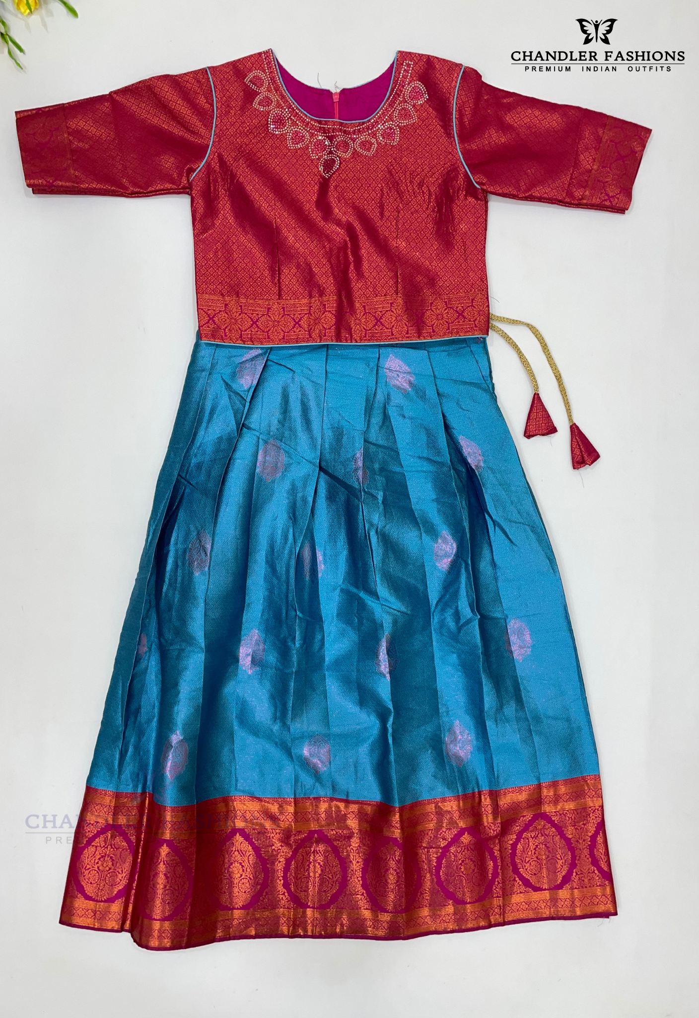Sky Blue Colored Silk Choli Sets With Stone Work In Happy Jack