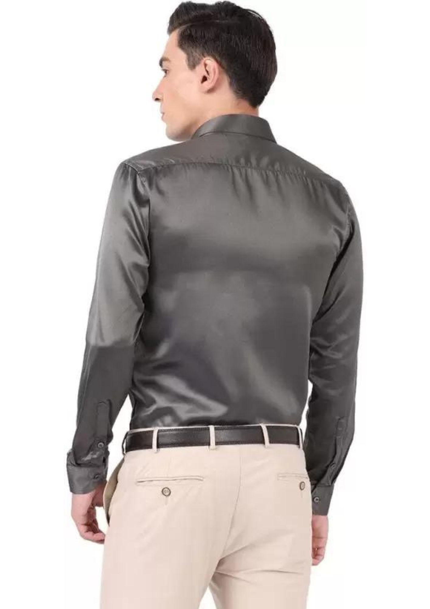 Mind Blowing Gray Color Full Sleeve Silk Shirt For Men Near Me