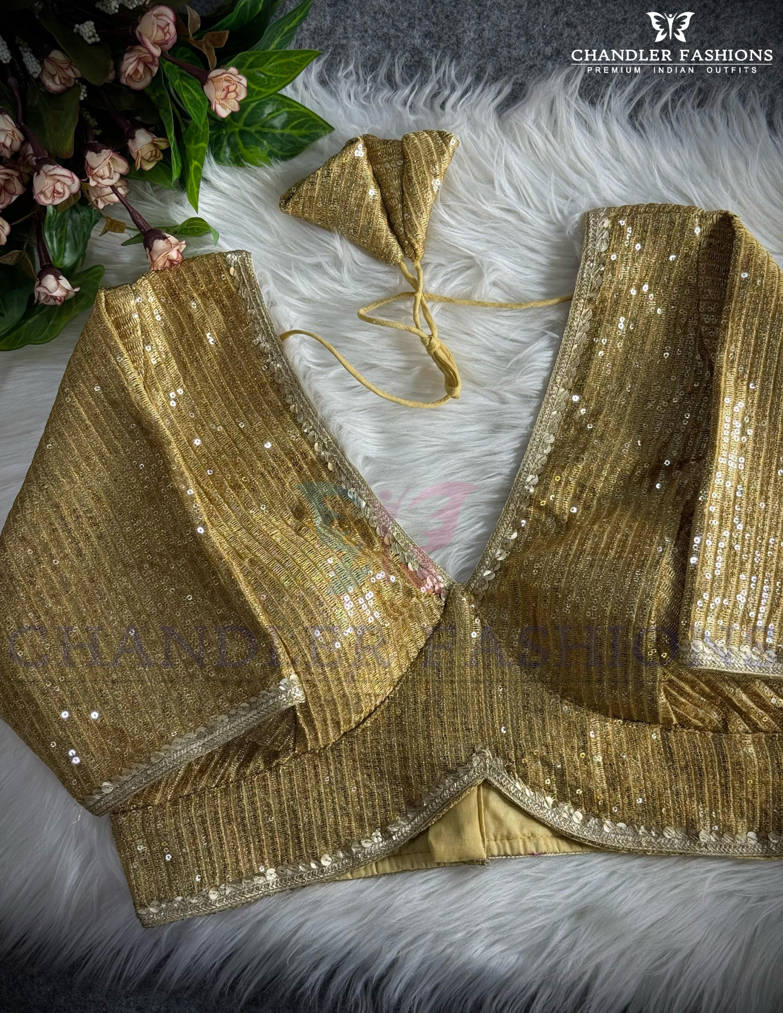 Gold Faux Georgette Sequins Blouse For Women Near Me