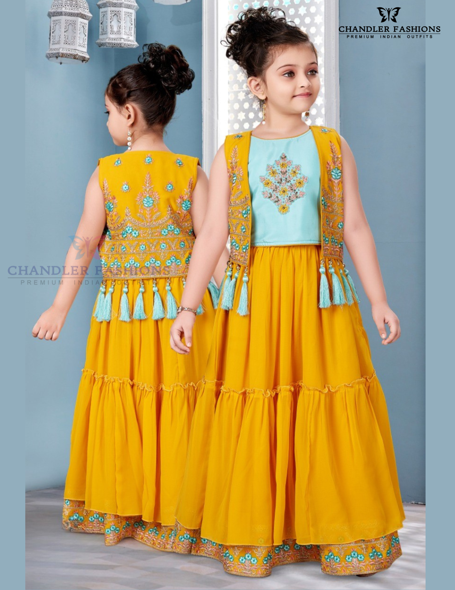 Attractive Yellow Colored Embroidery Work Choli Set For Girls