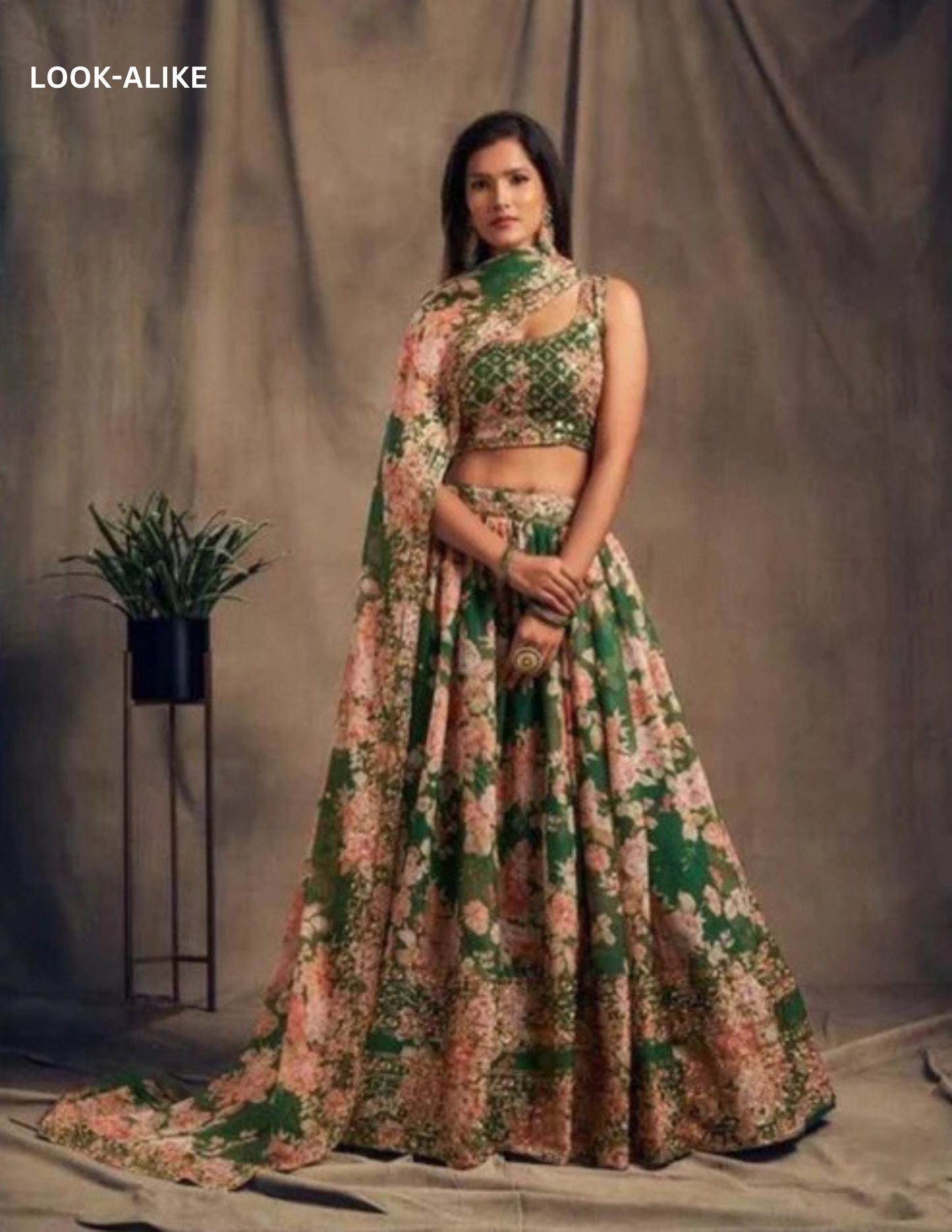 Alluring Green Color Rose Printed Design and Golden Zari and Sequins Lehenga With Dupatta Set