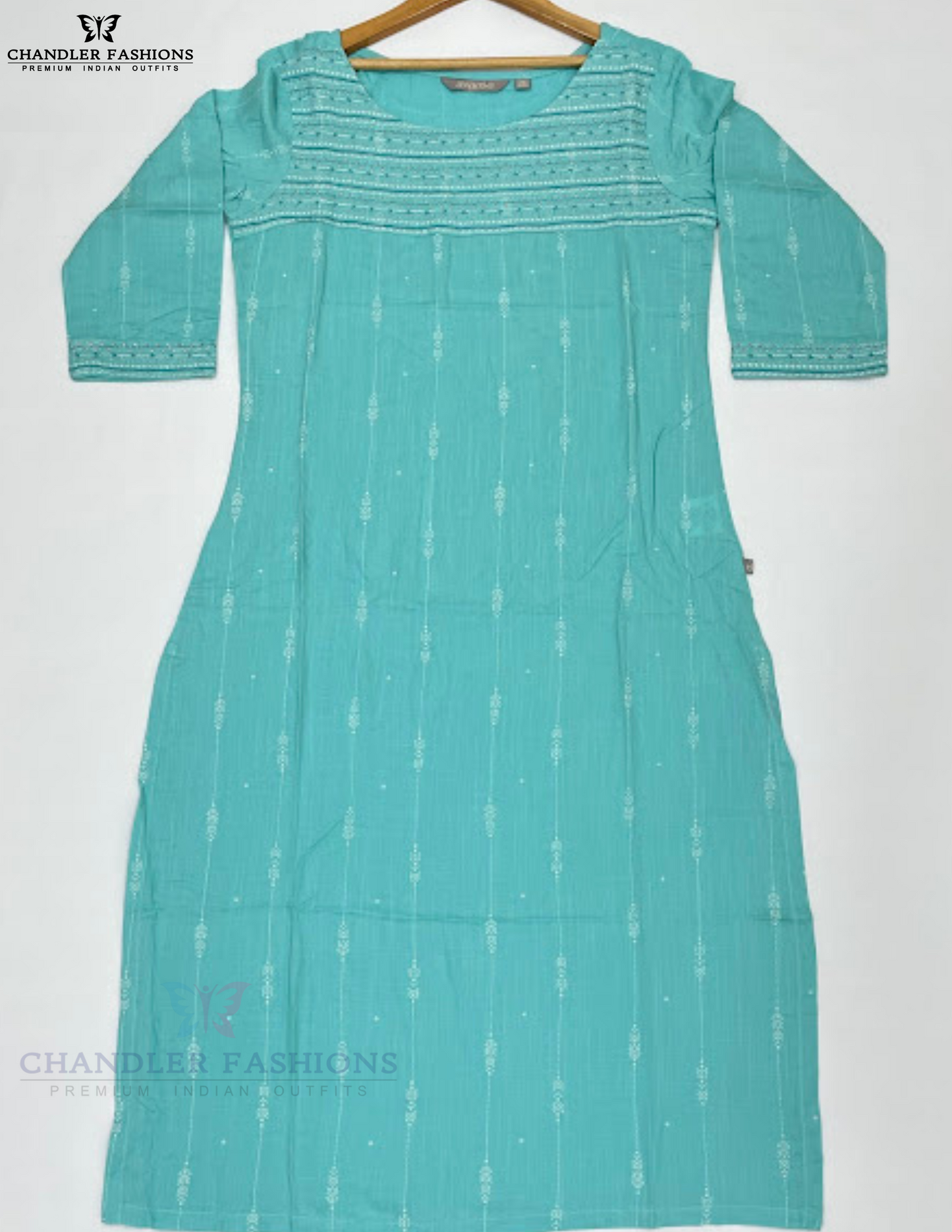 Stunning Sky Blue Colored Embroidery Work With Cotton Kurti Near Me