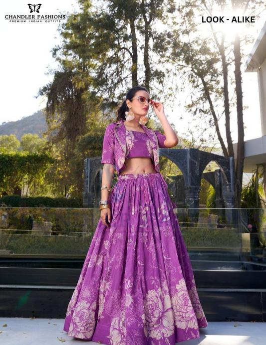 Wounderful Purple Color Tussar Silk With Floral Print Lehenga Choli  For Women