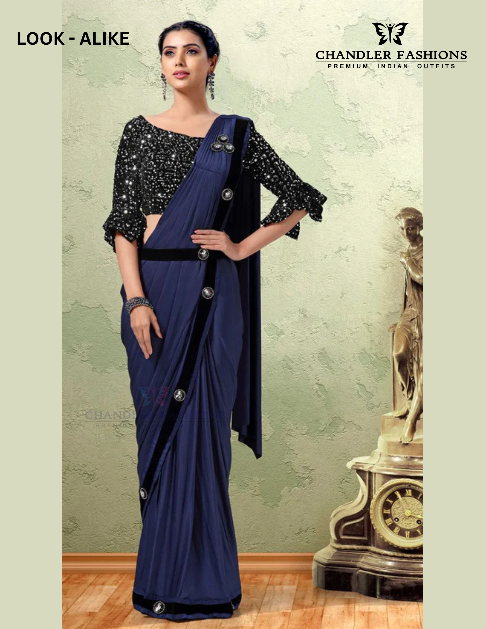 Blooming Blue Color Ready To Wear One Minute Imported Lycra Designer Saree
