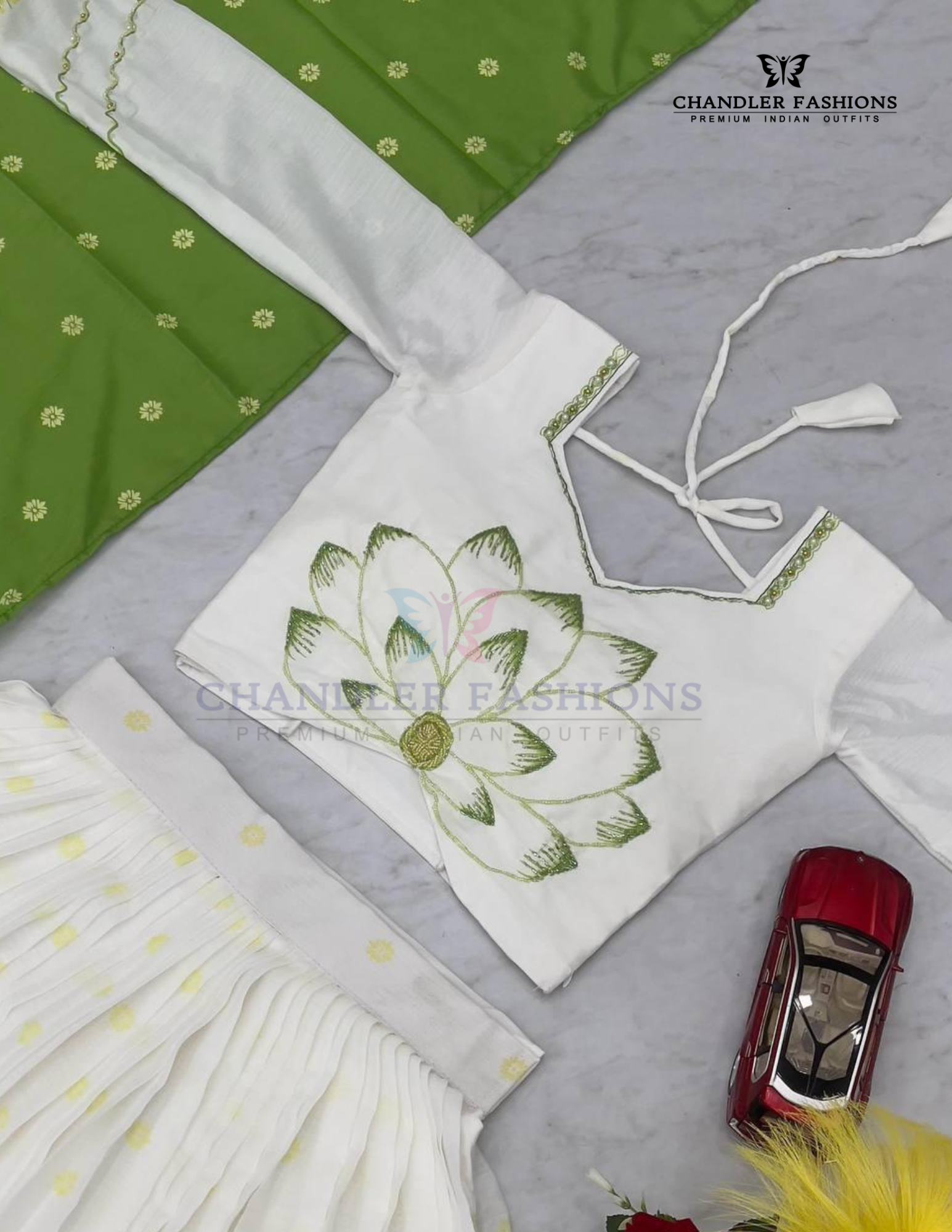 White And Green Color Lehenga Choli With Printed Work In Yuma