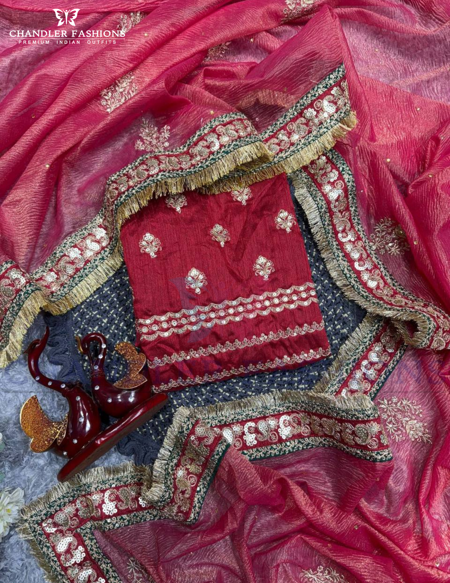 Red Color Banarasi With Embroidery Work Saree For Women Near Me
