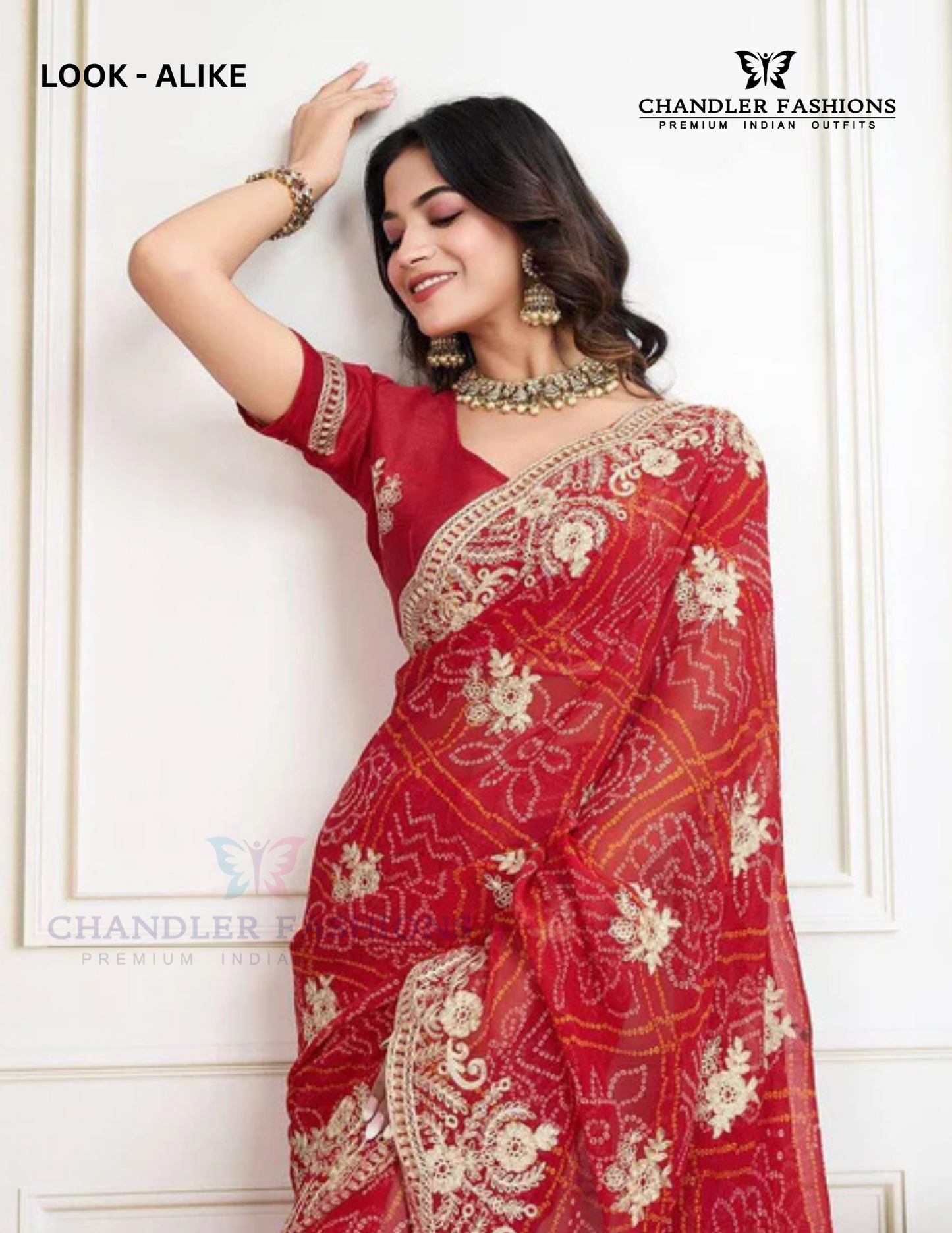 Red Color Embroidery Work With Georgette Saree Near Me