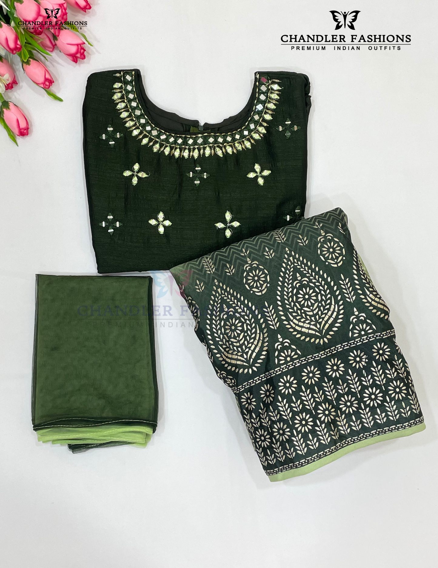 Green Color Georgette With Embroidery And Mirror Work Choli Sets Near Me