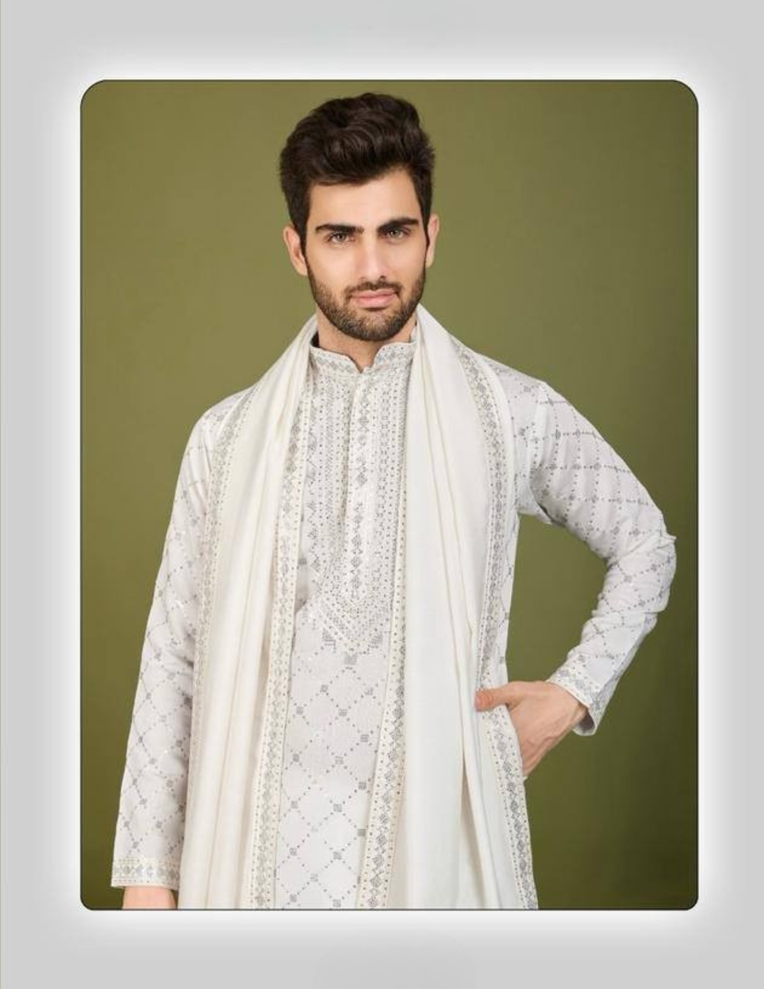 White Color Thread With Sequins And Embroidery Work Pajama Suits Near Me