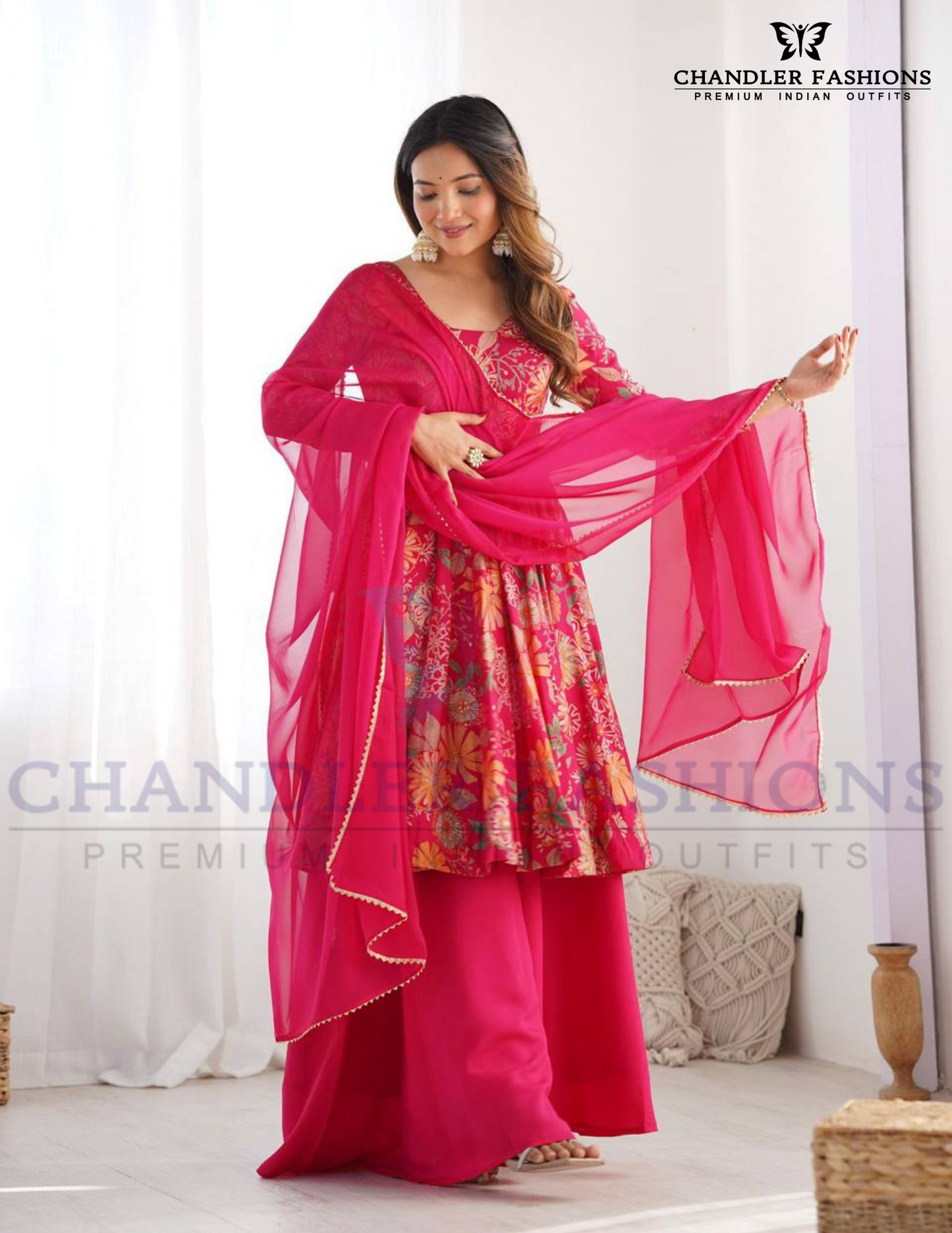 Wonderful Pink Soft Roman Dupatta Set In USA