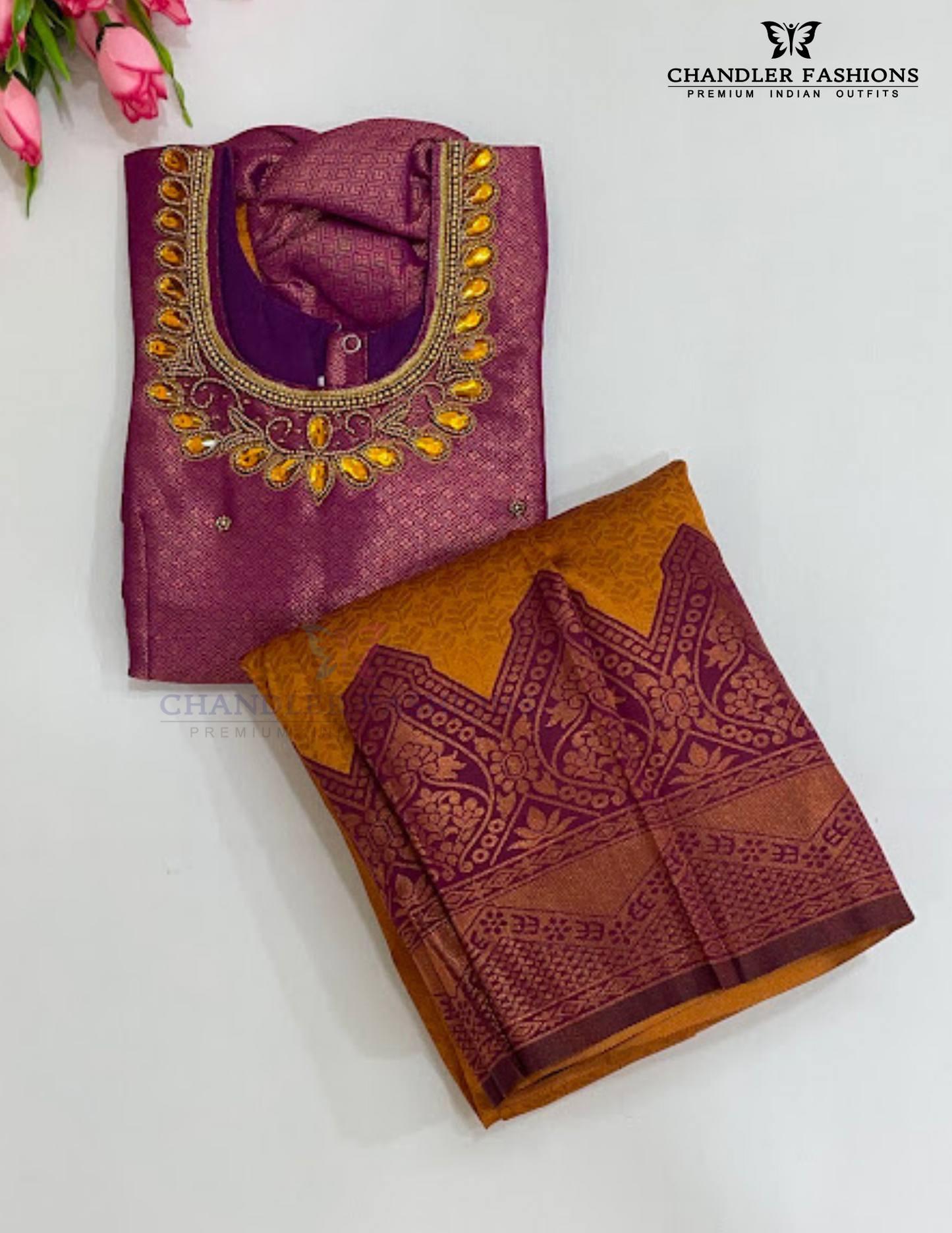 Pink And Mustard Yellow Color Silk Langa set With Zari Work Near Me