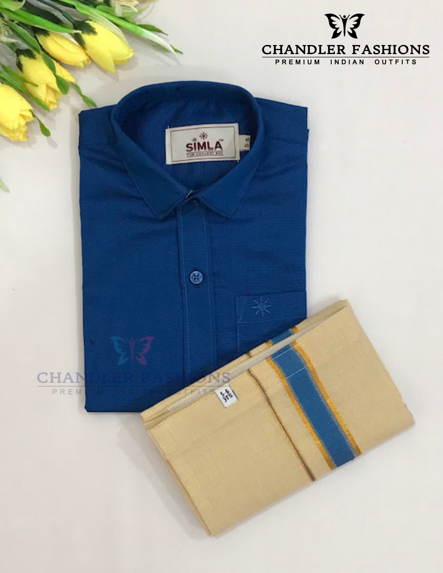 Blue Color Cotton Shirt With Tissue Zari Work Dhoti Set Near Me