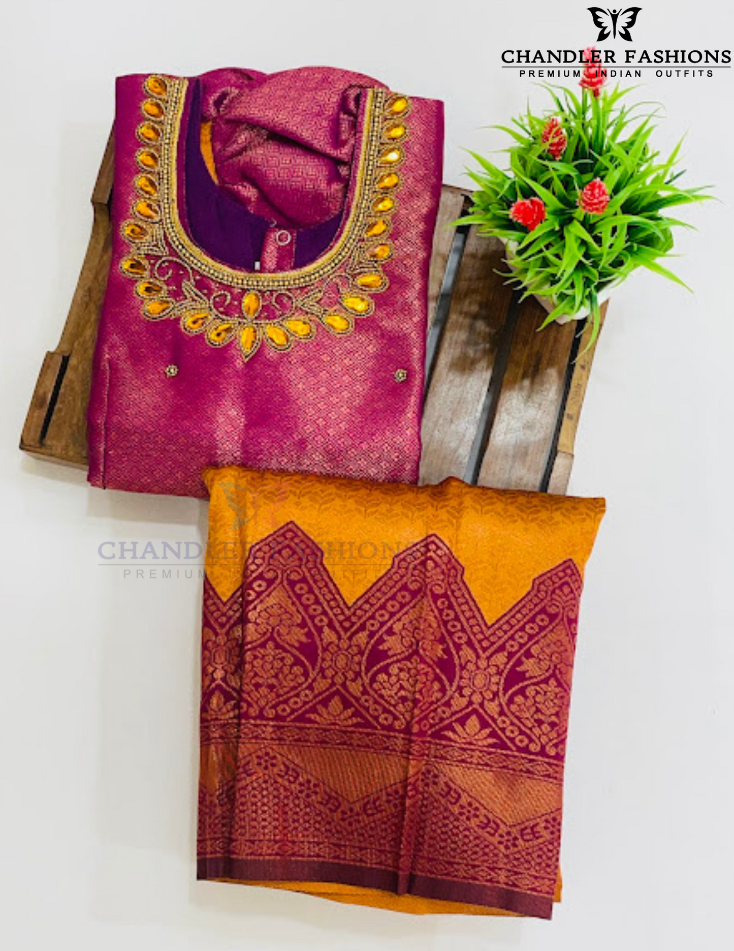 Pink And Mustard Yellow Color Silk Langa set In USA