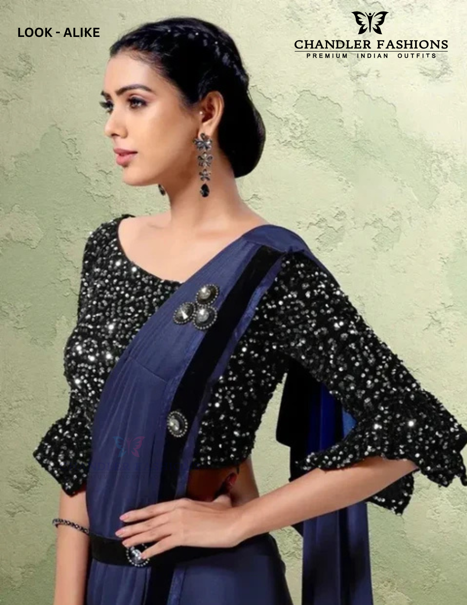 Blue Color Ready To Wear One Minute Imported Lycra Designer Saree Near Me