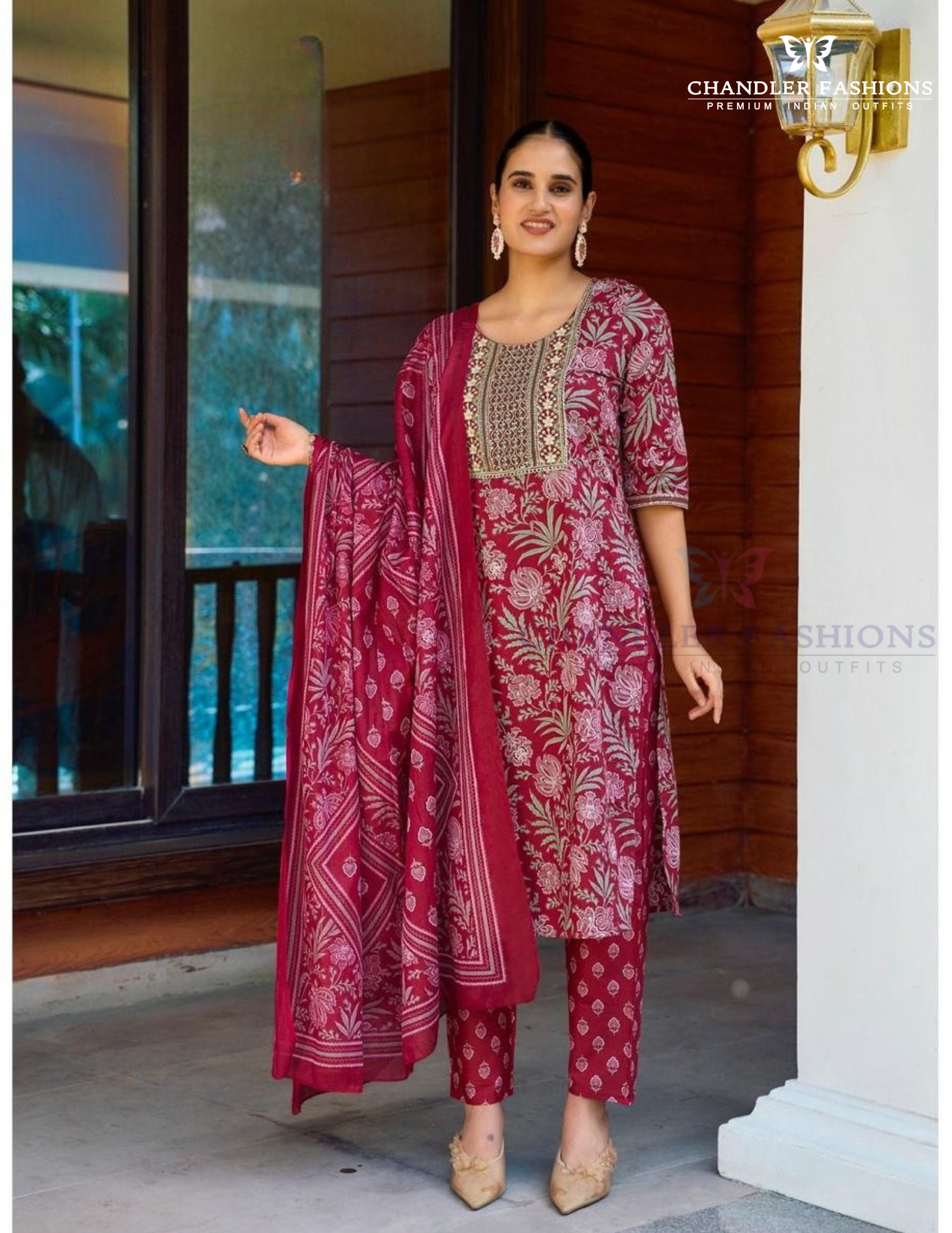 Pleasing Dark Pink Color Cotton Printed Embroidery Work Salwar Suits With Dupatta Set