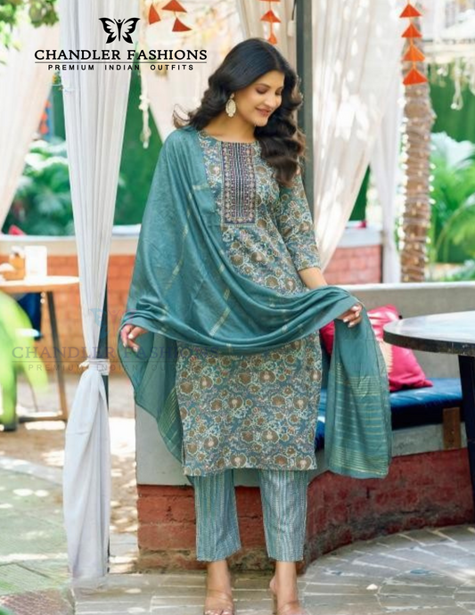 Alluring Mint Green Color Rayon Fancy Embroidery Work Salwar Suits For Women
