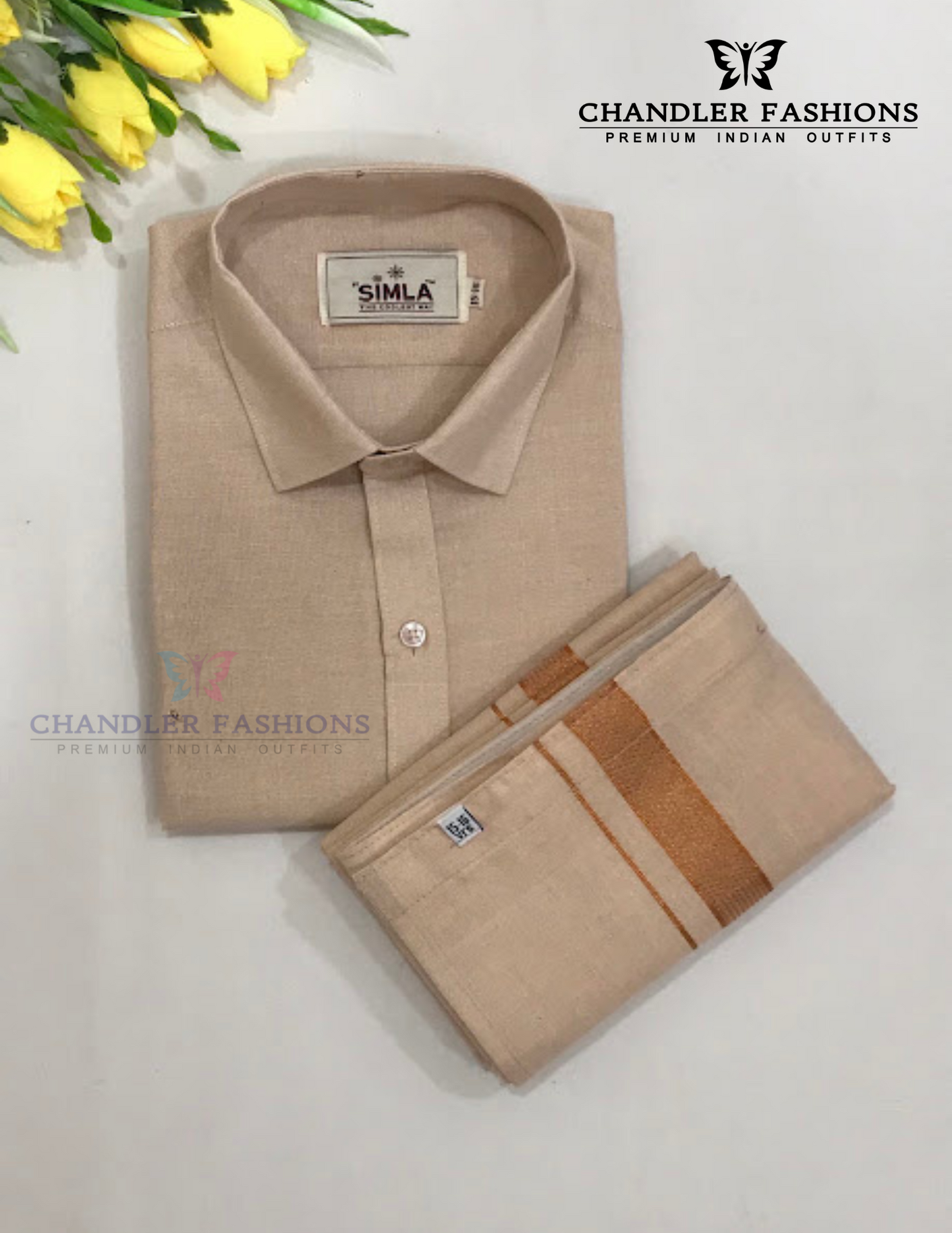 Stunning Copper Color Cotton Shirt With Tissue Zari Work Dhoti Set For Kids Near Me