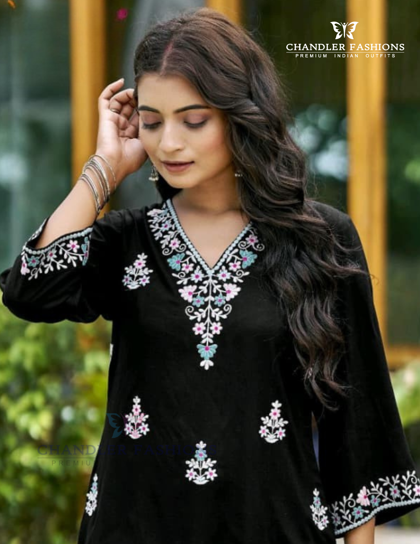 Black Color Cotton With Embroidery Work Short Kurti Near Me
