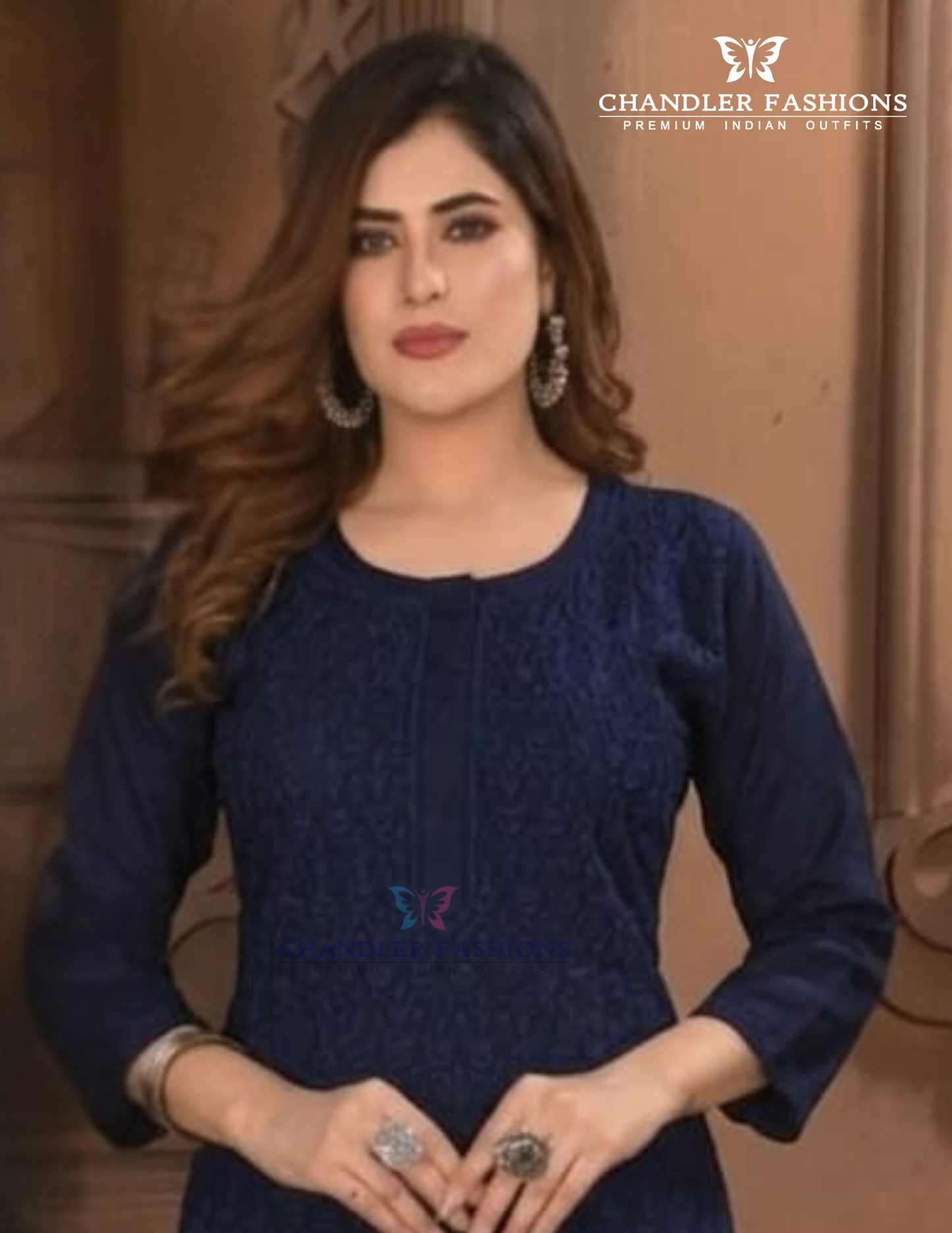 Navy Blue Color Rayon With Chikankari Work Kurti Near Me