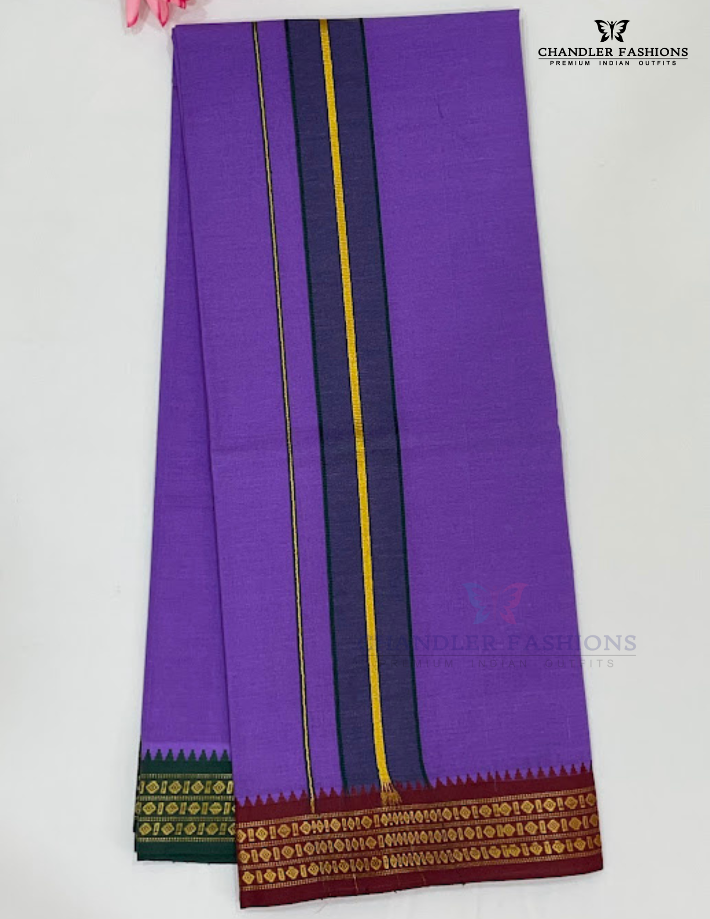 Violet Color Cotton Dhoti With Zari Border Near Me