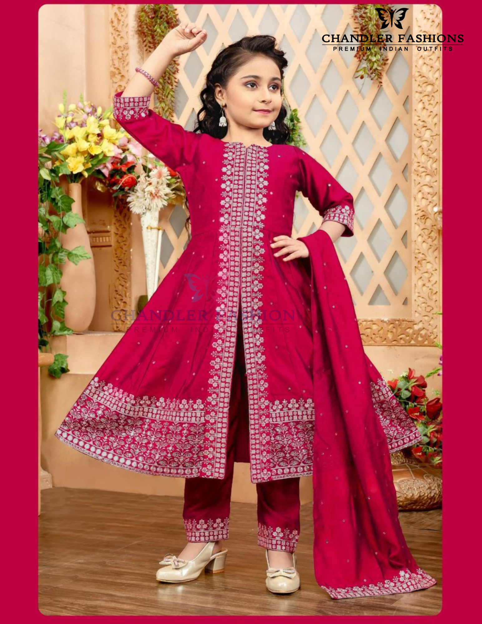 Stunning Red Colored Embroidery Work Kurti Suit For Girls