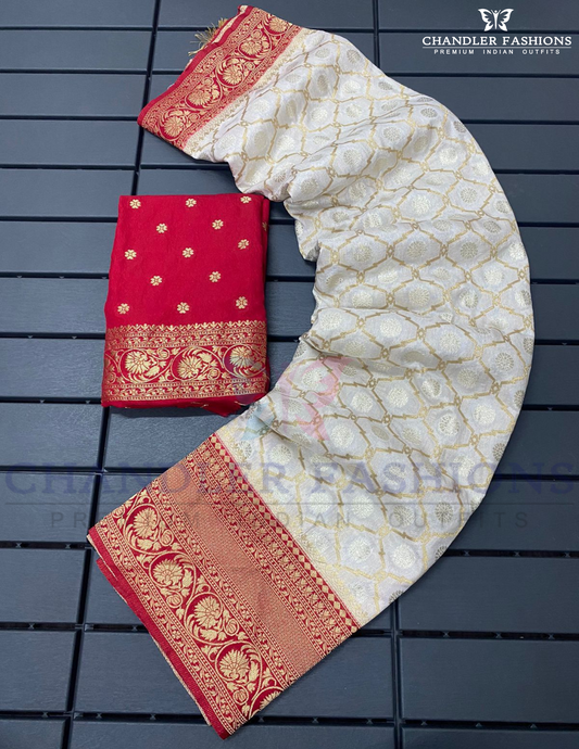 Alluring White Color Silk With Blouse Piece Zari Work Saree For Women