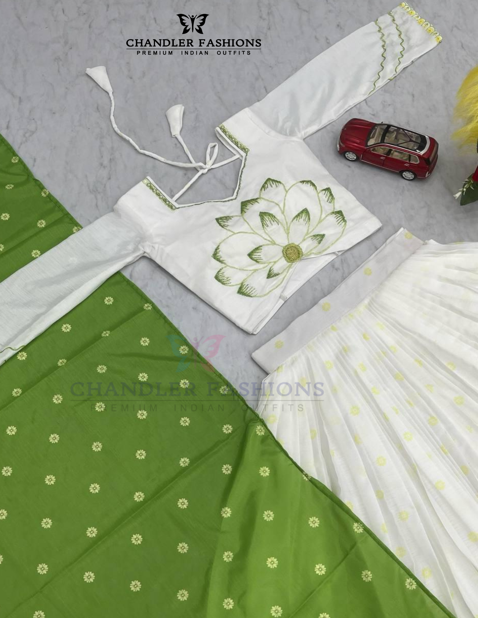 White And Green Color Lehenga Choli With Printed Work In USA