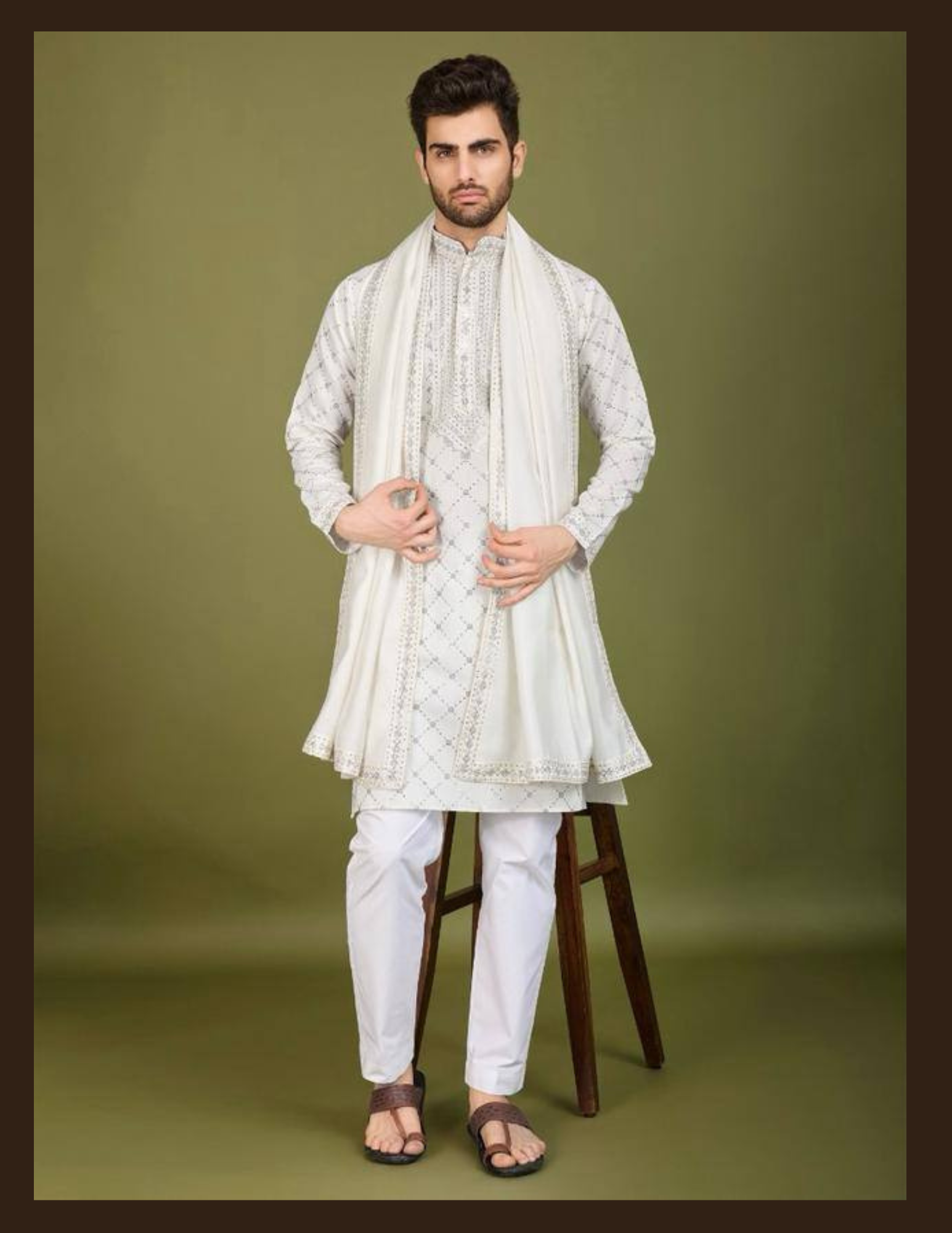 Beautiful White Color Thread With  Embroidery And Sequins Work Pajama Suits