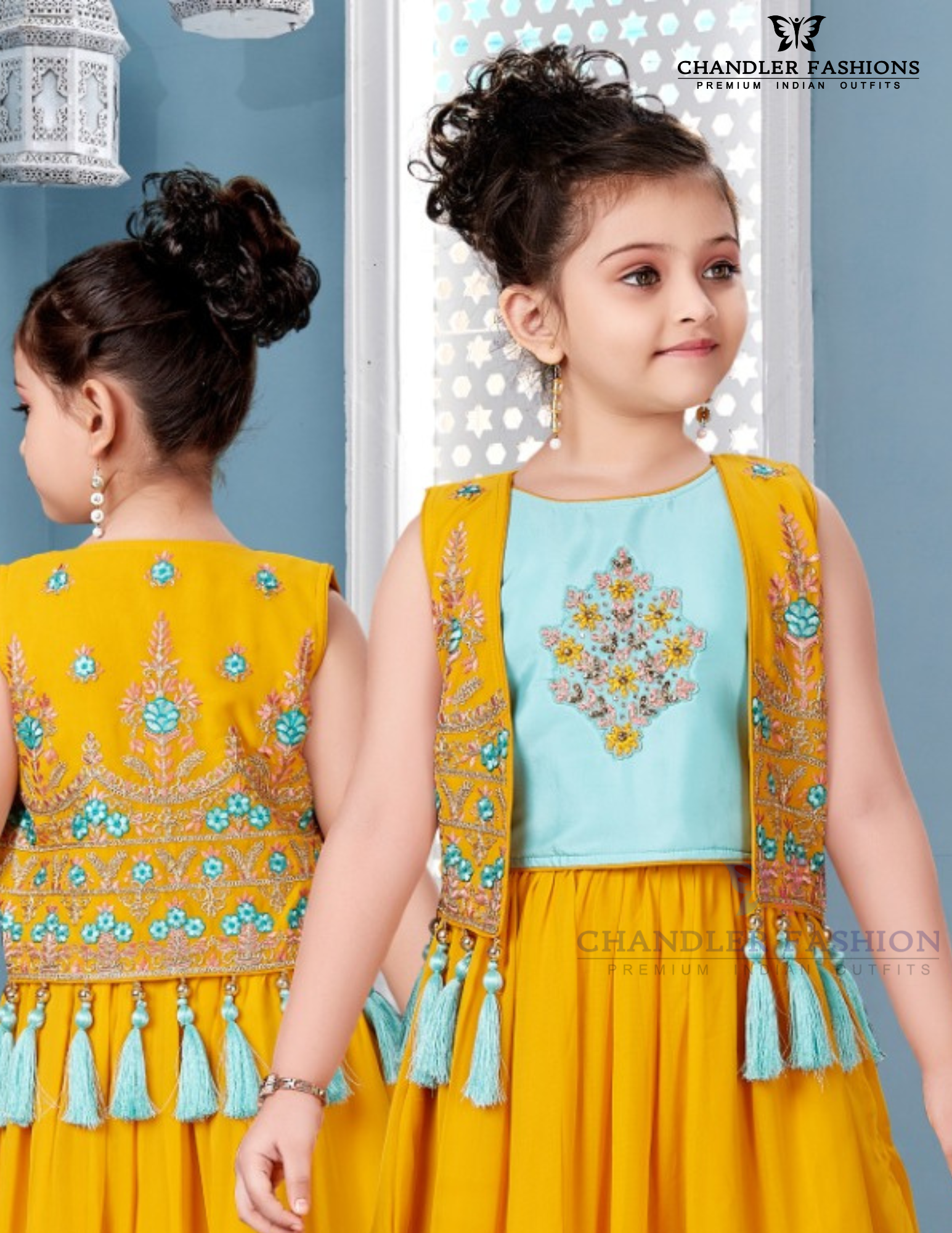 Attractive Yellow Colored Embroidery Work Choli Set For Girls Near Me