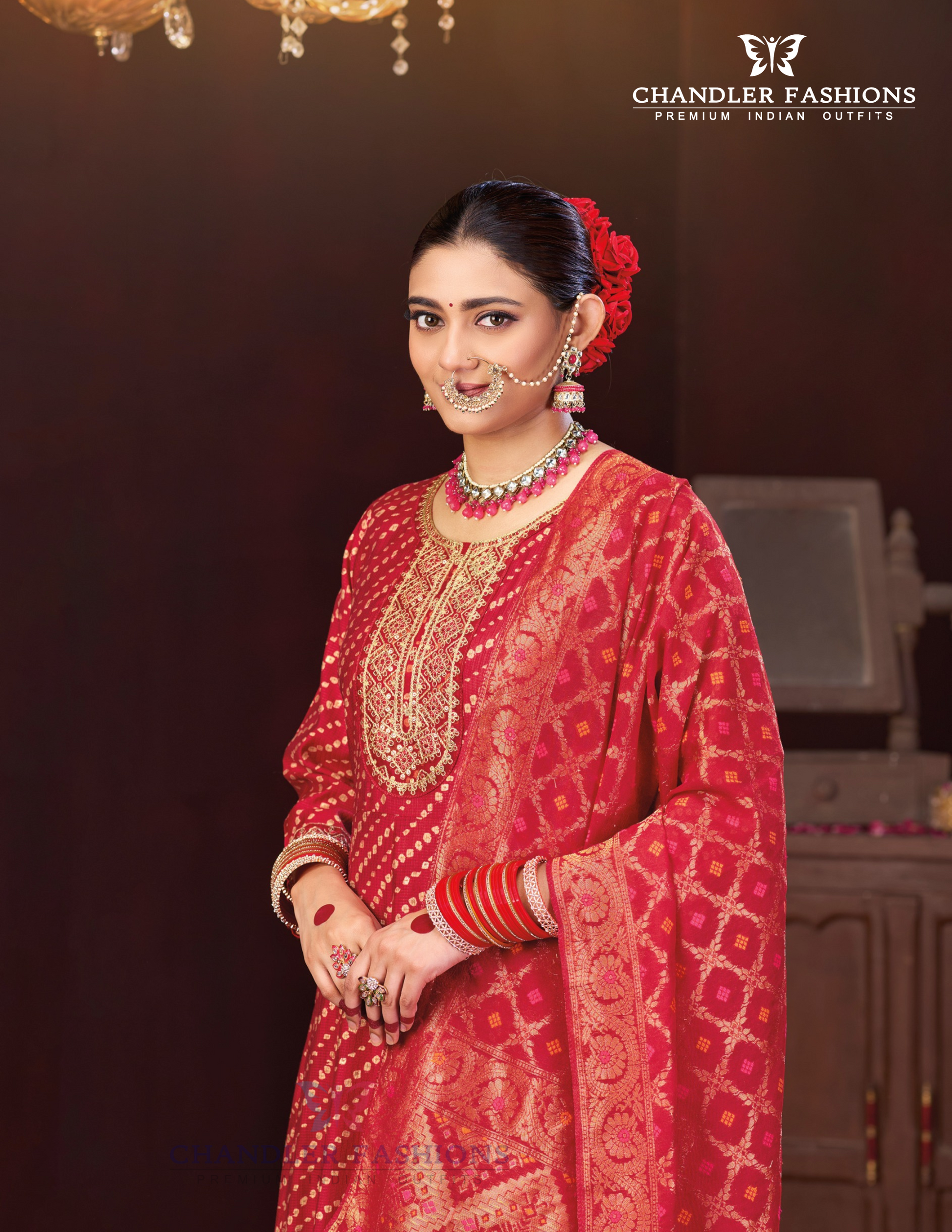 Wonderful Red Color Berlin Silk Kurti Suit With Embroidery Work Near Me