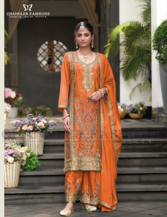 Graceful Orange Color Heavy Embroidery Work Kurtis For Women