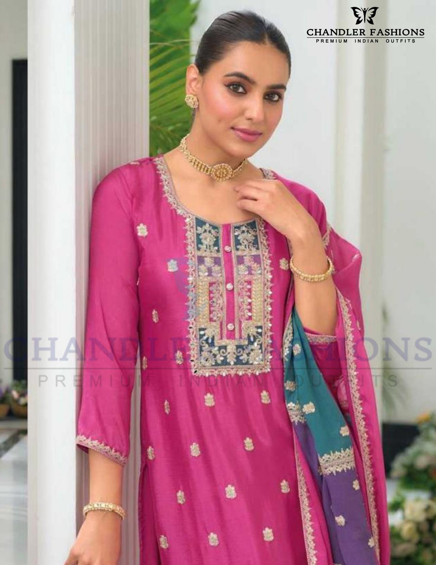 Pink Color Chinon Embroidery Work Salwar Suits Women In Mesa