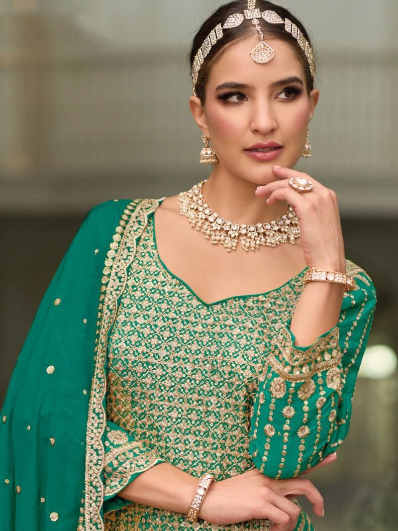 Palazzo In Green With Embroidery Work Near Me
