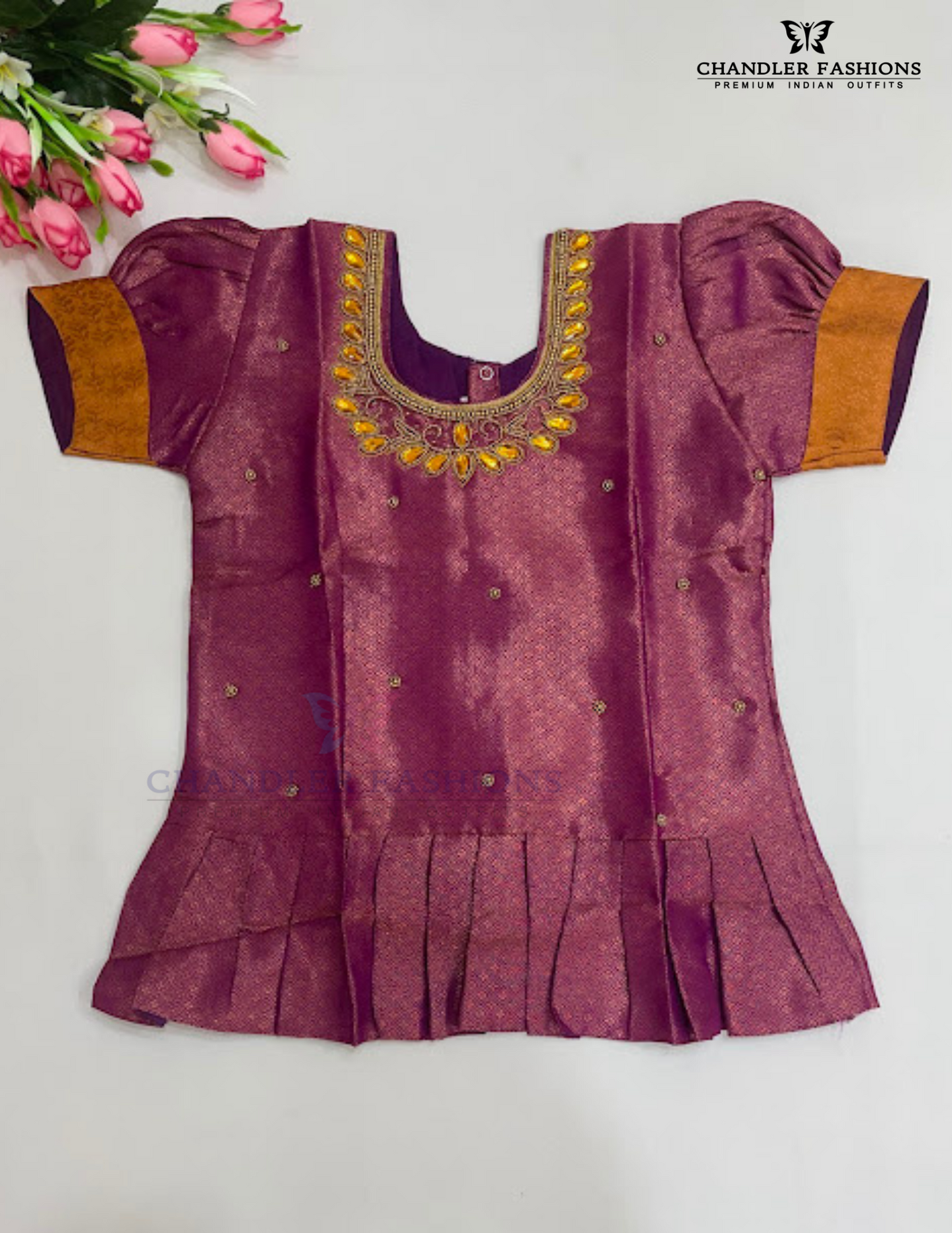 Pink And Mustard Yellow Color Silk Langa set In Mesa