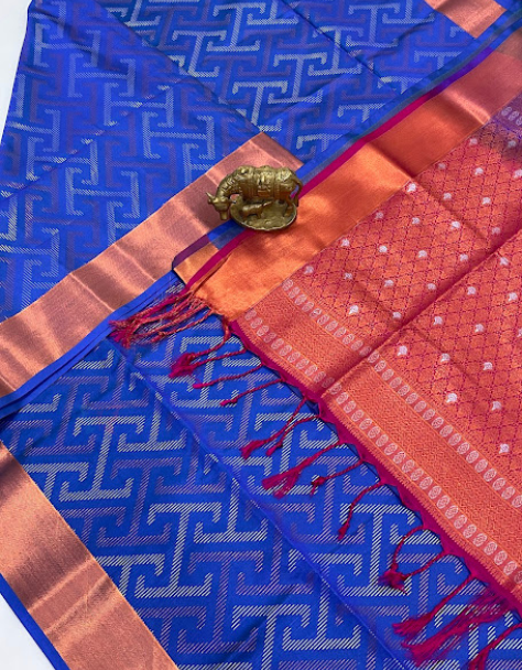Blue Color Soft Silk Saree With Contrast Rich Pallu In Mesa