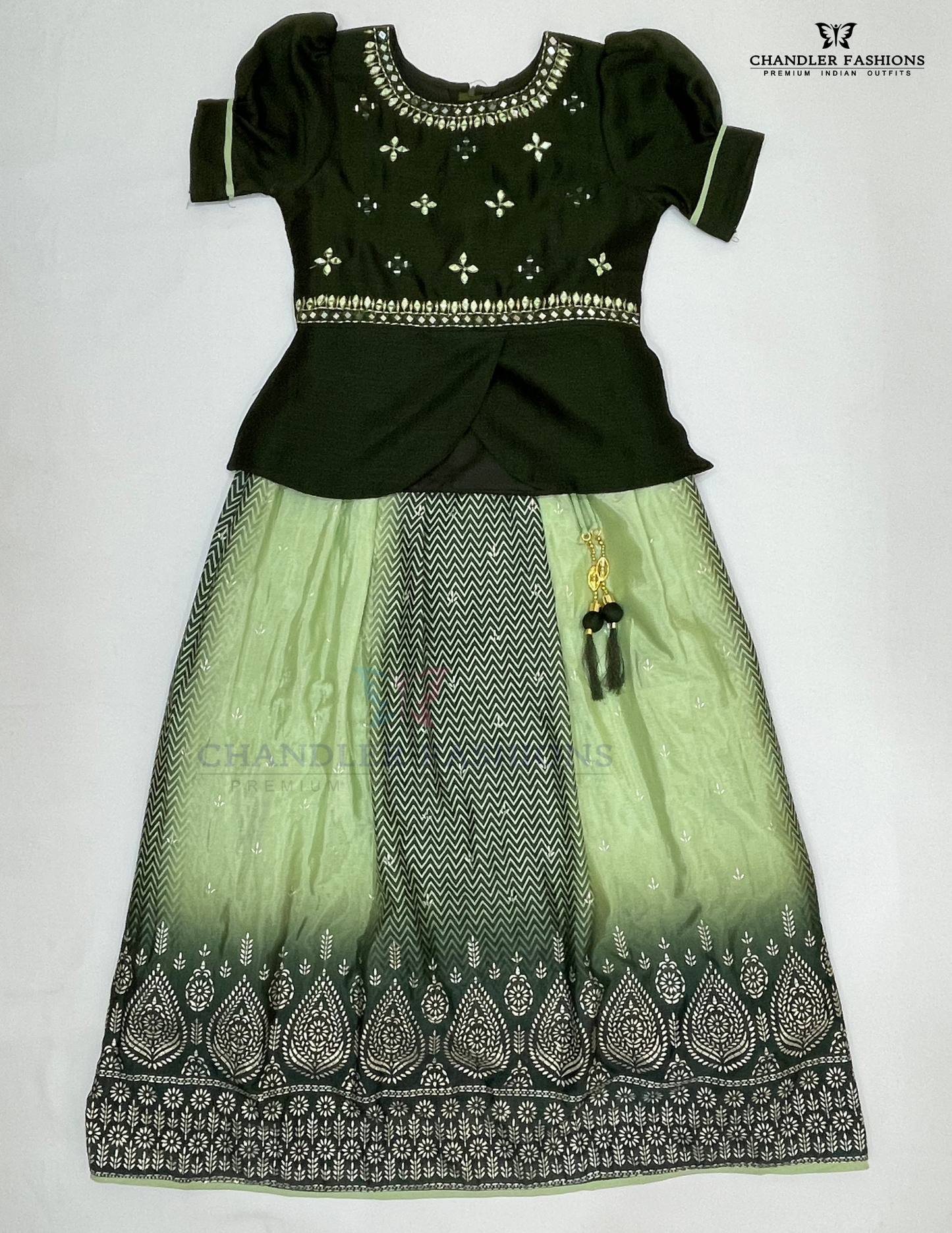Dark Green Color Georgette With Embroidery And Mirror Work Choli Sets In Chandler