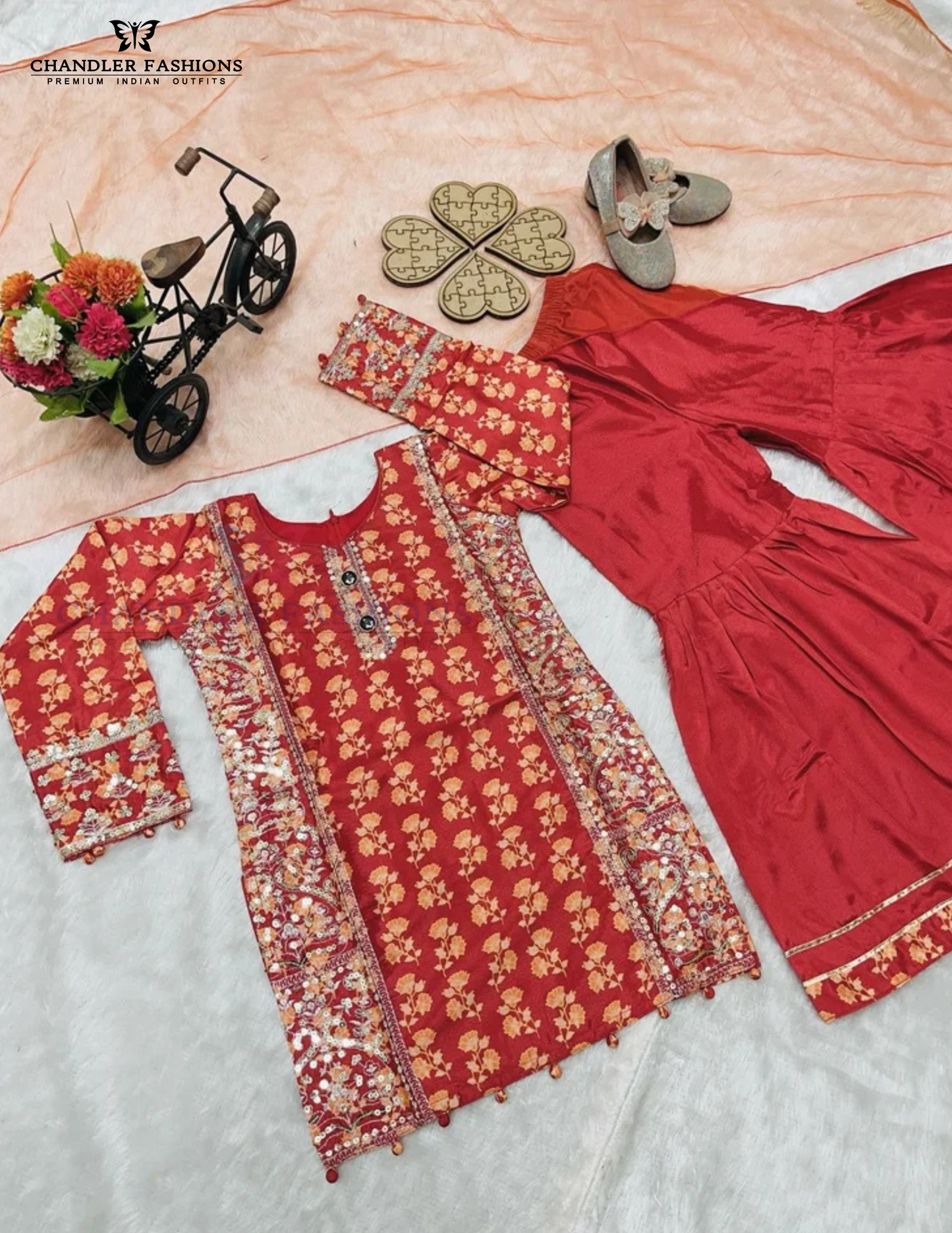 Attractive Red Fancy Button Sharara Suits For Girls In USA