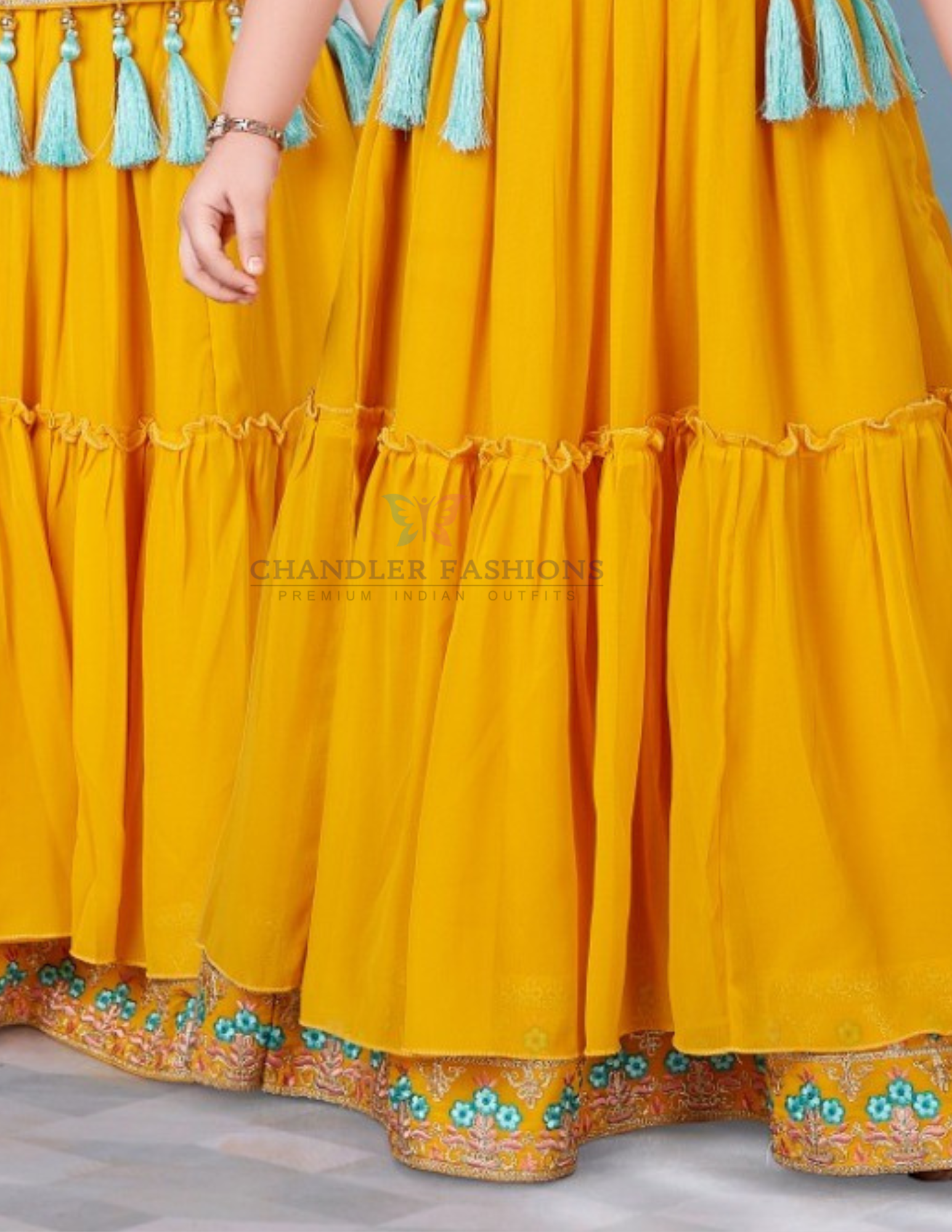 Attractive Yellow Colored Embroidery Work Choli Set In USA