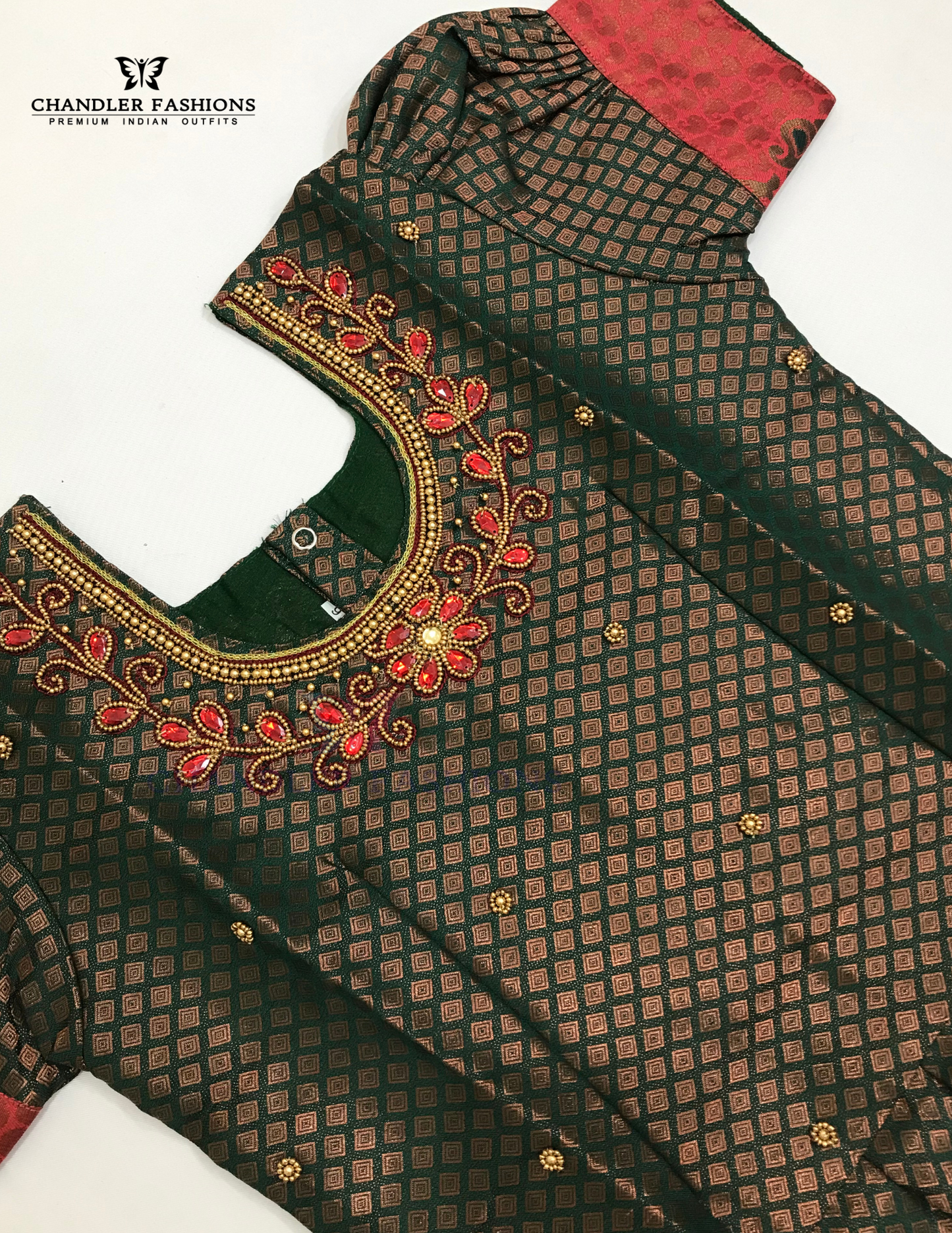 Red And Green Color Silk Langa sets With Stone Work In Chandler