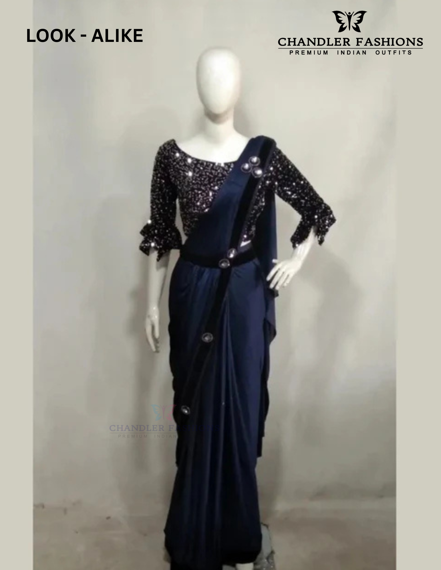 Blue Color Ready To Wear One Minute Imported Lycra Designer Saree In USA